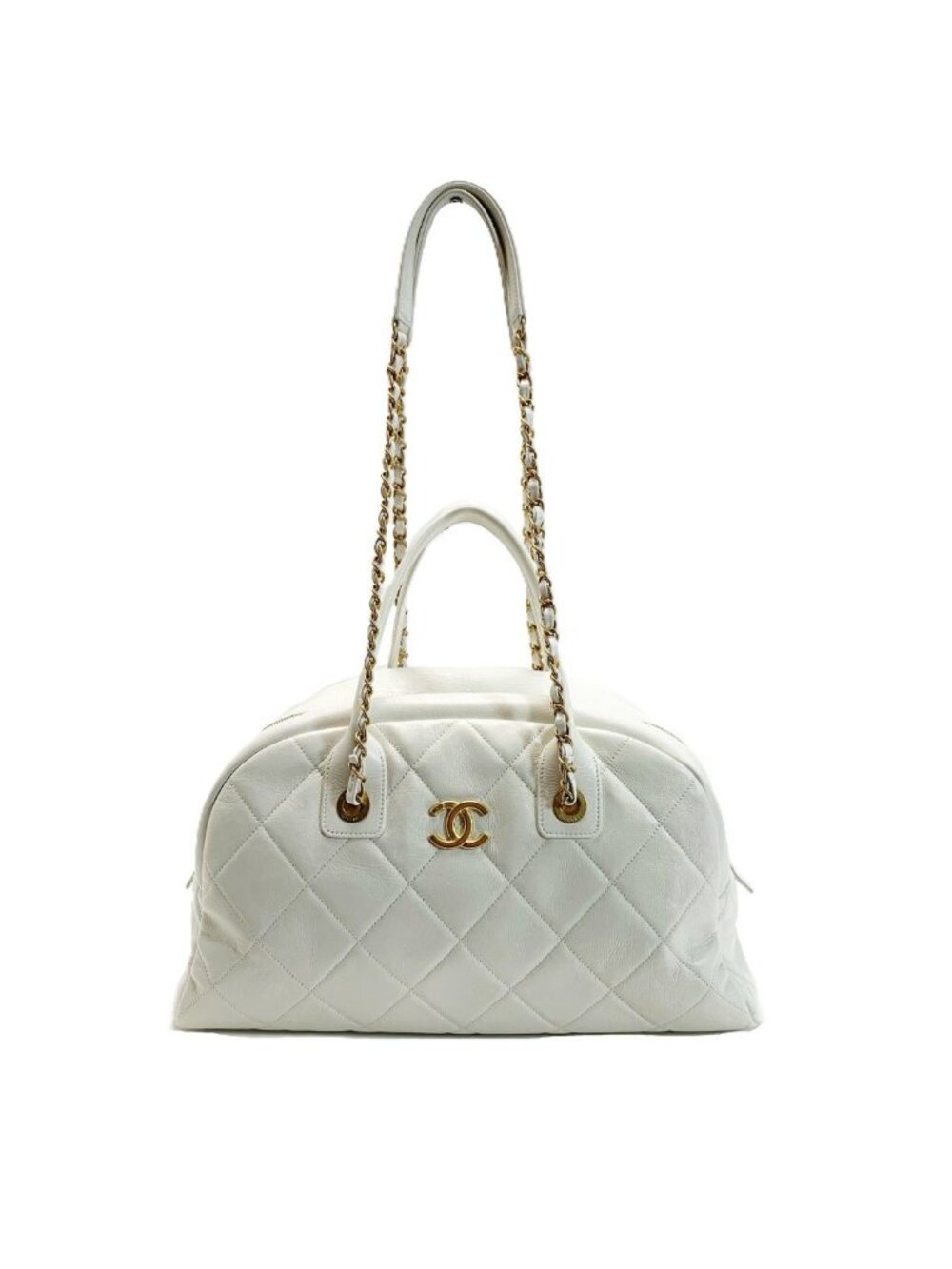 Chanel Quilted Top Handle Lambskin White 2-Way Handbag